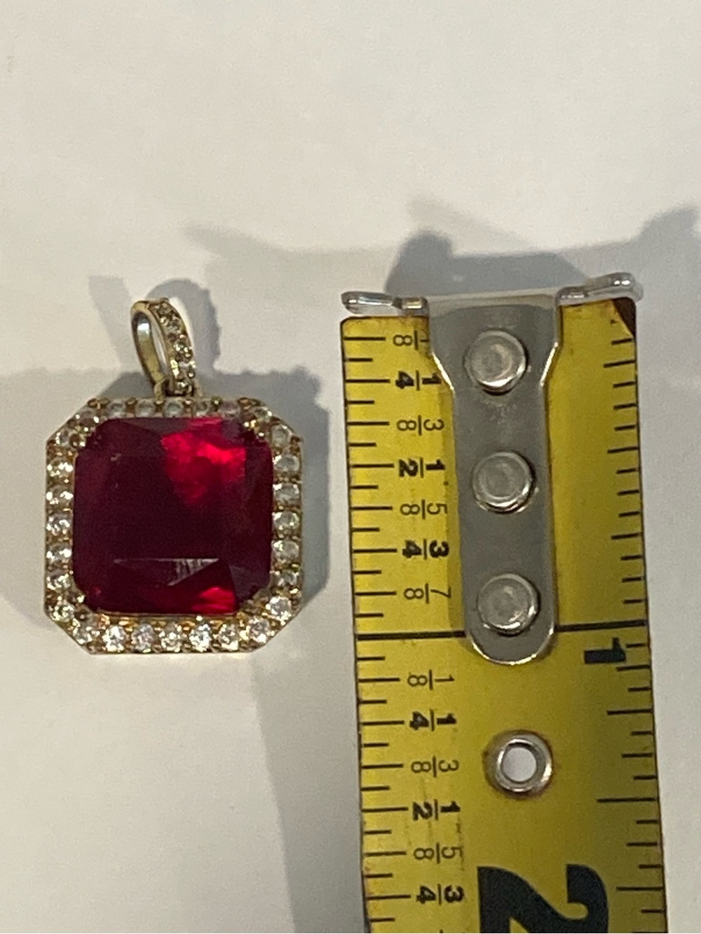 Men’s 18k Gold Plated Square Red Stone Halo Pendant Design by TSS - Picture 3 of 15